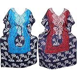 Indiatrendzs Women Kaftan Nighty Batik Cotton Nightwear 2 pc Combo Set (Chest : 56)