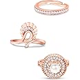 ZAVERI PEARLS Set of 3 Rose Gold Contemporary Cubic Zirconia Brass Adjustable Rings For Women-ZPFK11173