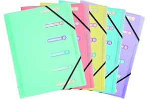 Exacompta - Réf 56170E - 1 trieur Chromaline Pastel - 3 rabats - avec élastiques et fenêtres découpées - couverture et intérieur en PP - 6 compartiments - dim 25x32cm - pour A4 - couleurs aléatoires