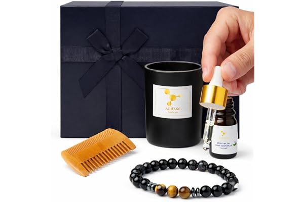 coffret cadeau saint valentin homme - box saint valentin homme : Bougie Parfumée OUD 100% Naturelle + Bracelet pierres Naturelle Diffuseur huile essentielle+ 5 ml parfum PATCHOULI + Peigne en Bois