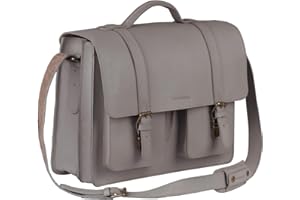 Schoolmaster new classic - grey, klassische Ledertasche & Aktentasche aus echtem Leder, viele Innenfächer, Laptoptasche, Umhängetasche & Lehrertasche für Damen & Herren