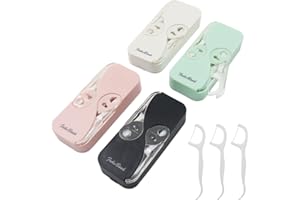 ROUCERLIN Lot de 4 distributeurs de fil dentaire de voyage portables avec 48 pics de fil, distributeur de fil dentaire, étui de rangement pour le voyage (4 couleurs)