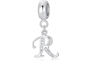 SYMRETIE Ciondolo iniziale A-Z, compatibile con il braccialetto Pandora, ciondolo lettera in argento per regalo di compleanno da donna