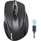 TECKNET Rechargeable Bluetooth Mouse, Wireless Silent Multi-Device | Tri-Mode: BT 5.0/3.0 + 2.4G Mouse, 4800DPI Ergonomic Lap