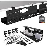 Desk Cable Organizer - Under Table Tray (Black, 2 Pack) | Collect cables and power strip &middot; Stable stand &middot; Quick access &middot; Clea