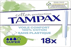 ALWAYS Tampax Cotton Protection, Super, 18 tamponi con applicatore senza plastica, flusso medio a abbondante, cuore di tampone in cotone biologico, senza profumo e tintura