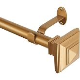 Elrene Home Fashions Florence Tek Perde &Ccedil;ubuğu, Yığılmış Kare S&uuml;sl&uuml;, 2,54 cm &Ccedil;ap, (Yumuşak Altın), (28 x 48)