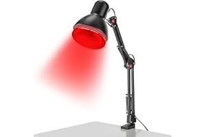 FERMOIRPER Lámpara calentada por infrarrojos de 150 W, luz doméstica plegable, abrazaderas delanteras de terapia roja y lámpara de cabeza puede girar 360° para aliviar el dolor corporal