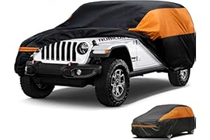 Big Ant Pokrowiec na samochód Jeep Wrangler 2-drzwiowy, wodoszczelny, pełny garaż z zamkiem błyskawicznym, tkanina Oxford 210D, plandeka na samochód do CJ, YJ, TJ i JK na 2 drzwi, czarna/pomarańczowa