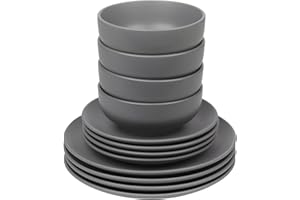 Queensway Home & Dining Stone Ceramic Dinnerware of 12/24 Pcs Crockery Plates Bowls for Dining Set, 4 Solid Colour Elegant Tableware Set - Dishwasher Safe, Dessert, Pasta, Salad Plates with Bowls