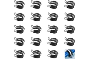 ALAHUGYEF Stainless Steel Rubber Lined P Clips Assorted, 20 Pcs 20mm Hose Pipe Clamps, Hose Conduit Clips, Metal Wire Cable Clamps for Cable, Cord, Wire, Tube - 20mm