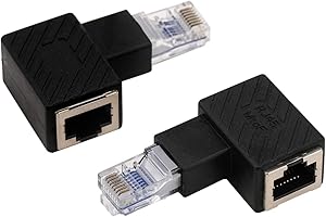 Greluma 2 Pz Adattatore Ethernet a 90 gradi, connettore LAN RJ45 ad angolo sinistro e destro, connettore di rete di estensione da maschio a femmina, per computer, laptop, router