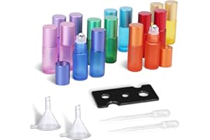 POFIBO 16 Piezas Roll On Bottle Botellas Aceites Esenciales con Bolas de Acero Inoxidable,Botellas de Aceite Esencial de 5 ml,Roll on Rellenable para Aceites Esenciales, Aromaterapia, Perfumes