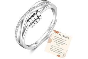 PABBEU To My Daughter Fidget Ring Sterling Silver Anxiety Ring Adjustable Fidget Ring Stress Spinner Rings with Beads Cubic Zircon Anxiety Ring for Daughter Women Girls