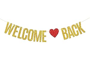 MERRSHIN Welcome Back Banner - Welcome Party Garland Bunting Supplies - Welcome Home - Retirement - Homecoming - Family Returning - Back to School Party Decorations - Gold Glitter
