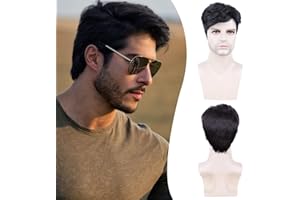 QUEENTAS Parrucca Corta da Uomo Anni '70 e '80 Parrucche Nere da Uomo in Maschera Parrucche Sintetiche a Strati Parrucche di Ricambio per Uomo