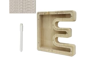 Meloditrunk Letras E Hucha para Niños, Huchas de Transparente Personalizada Madera con Letras de A-Z, Hucha Monedas Creativa para Regalo de Cumpleaños/Decoración del Hogar/Recuerdo