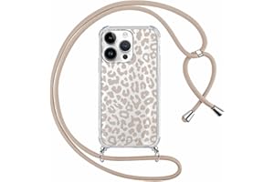ZhuoFan Handyband Handyhülle für iPhone 16 Pro Hülle mit Band, Transparent Aesthetic Muster Schutzhülle, Silikon + Schwer PC mit Kordel zum Umhängen Necklace Lanyard Case, Leopard