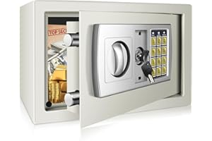 HONI 8.5L Electronic Safe Box with Digital Keypad and Key, Security Home Safe for jewelry Cash Documents, Fireproof and Waterproof WallSafes, Wall And Floor Fixings, 31x20x20cm, White