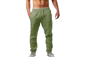 MJGKHIY Pantaloni Uomo Casual Estivi Vita Elastica con Coulisse Pantaloni Uomo Lino Fantasia Regular Fit Pantaloni Sport Cotone Lunghi Larghi Pantaloni da Lavoro Uomo