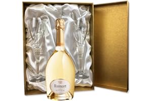DRINXCOM Ruinart Blanc de Blanc Champagne in Gold Presentation Set With Flutes 75cl 12.5% abv