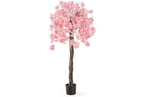 RELAX4LIFE Planta Artificial de Cerezo 170 cm con Flores de Color Degradado, Tronco de Madera y Maceta de Cemento, Cerezo Arbol para Hogar, Boda, Fiesta y Oficina (170 cm,Rosa,1)