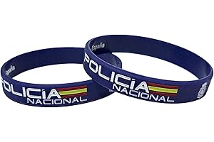 Tiendas LGP - Pulseras de Goma de Silicona con diseño de Policía Nacional con Escudo y Bandera de España, Azul. 2 unidades
