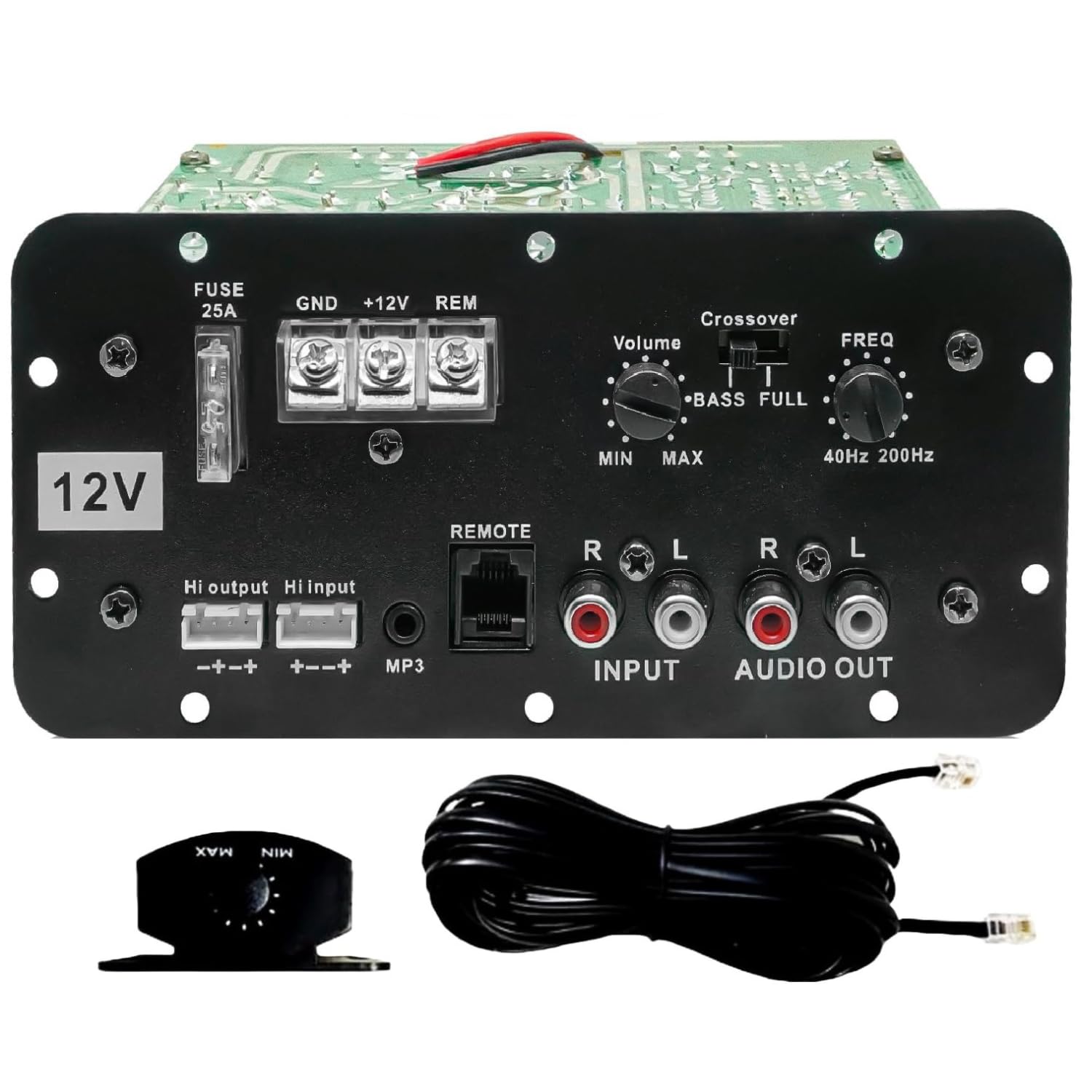 Powerlink 12V, 120W RMS Pure Bass Car Mono Amplifier For Basstube, SubWoofer Enclosure And Subwoofer Kit, Monoblock, Class AB, MOSFET Power Amplifier With Line Control Volume Adjuster