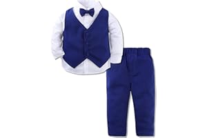 mintgreen Baby Boys Gentleman Suit Set Long Sleeve Shirt with Bowtie + Waistcoat + Pants, Size: 1-4 Years