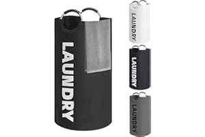 HUIBOHOU 90L Large Laundry Basket, Collapsible Laundry Bag, Foldable Washing Basket with Padded Handles Stands Up Well for Easy Storage (Black)