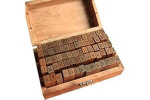 IWILCS Alphabet Letters Stamps, 70 PCS Letter Stamps, Wooden Rubber Alphabet Letter, Letters, Numbers and Punctuation, Wooden Ink Stamps Set, for Arts, Crafts, Card Making, with Storage Box
