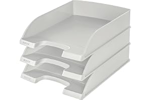 Leitz brevkorg Standard A4, 3-pack, brevfack, grå | Stapelbart förvaringsfack som skrivbordsförvaring, kan kombineras med Plus-serien, grå, 52270085