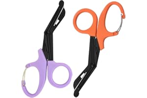 ZENGJUNWEI 2 Ciseau D'urgence de 19cm, Ciseaux Infirmière Ciseaux À Gaze Avec Boucle Pour Les Services de Secours Ou Les Tâches Quotidiennes (Orange et violet)