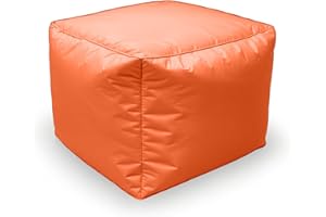 Kosiproducts Beanbag Footstool Pouf Cube Chair Pouffe Water Resistant 100% soft luxury Polyester Fabric Indoor Outdoor foot stool (Orange, Standard)