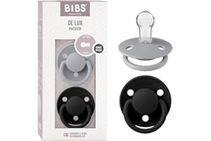 BIBS De Lux Schnuller 2er-Pack, BPA-frei, Kirschform Nippel. Silikon, Hergestellt in Dänemark. 0-36 Monate (2er Pack), Cloud/Black