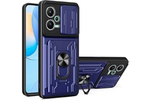 COMAKU Funda para Xiaomi Redmi 12 4G, Militar TPU+PC Bumper Antigolpes Carcasa Rugged Caso, con Ranura de Tarjeta Tapa Deslizante y Anillo Soporte - Azul