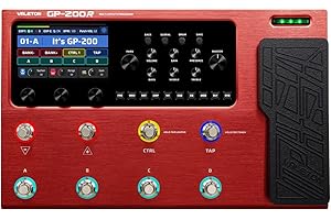 Valeton Procesor wielofunkcyjny z pedałem gitarowym, gitarowy wzmacniacz basowy, symulacja modelowania IR z pętlą FX, MIDI I/O pedał ekspresji, interfejs audio stereo OTG USB, GP-200R, czerwony