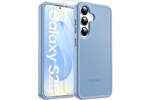 FLLAO Matt Handyhülle für Samsung Galaxy S25 Hülle und 2 Schutzfolie, mit Kameraschutz [Militärnorm Schutz] urchscheinende PC Rückseite TPU Bumper Hülle für Samsung S25 5G - Blau