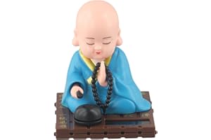 VOOTNIFIG Solar Powered Shaking Monk Ornament, ABS Car Home Office Decoration, Sunlight Activated Nodding Figure, Unique for Friends and Family (Red, Blue, Yellow)(Blue)