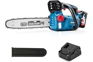 DONG CHENG DongCheng Tronçonneuse sans fil a batterie 18V, moteur sans balais, guide-chaîne OREGON de 30 cm, tension de chaîne sans outil, Graissage automatique de la chaîne, avec batterie 4,0 Ah et chargeur