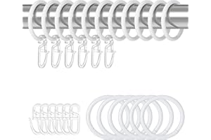 Dacitiery 30 Stück Gardinen Ringe, Metall Vorhangringe mit 30 Stück Kunststoff Gardinenhaken für Fenster Tür Duschvorhang, Gardinenhaken für Schienen, 30 mm Innendurchmesser (Weiß)