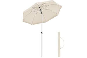 SONGMICS Parasol de 160 cm, Protection Solaire UPF 50+, Inclinable sur 30° dans les 2 sens, Hauteur Réglable, avec Sac de Transport, pour Balcon, Jardin, Terrasse, Plage, sans Base, Beige GPU60WTV1