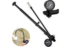Maxentico Pompe à Vélo (Max 300 PSI), Mini Pompe Velo avec Manomètre, Pompe à Choc Haute Pression VTT, Pompes Amortisseurs avec Baromètre, Pompe à Fourche, Pompe Portable avec Bouton de Purge