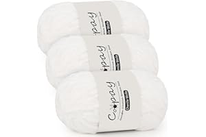 Coopay Lot de 3 Pelotes de Laine Chenille pour Crochet - 100 g de Fil Velouté, Épais et Moelleux - Doux pour Couvertures, Écharpes - Blanc