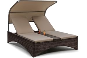 ‎BLUMFELDT blumfeldt Sonnenliege für 2 Personen, Rattan Gartenliege, Doppelliege Outdoor, Gartenliege mit Dach Wasserfest, Liege für den Garten, Daybed mit Verstellbarer Rückenlehne, Luxuriöse Sonnenliege