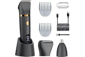 Scttomon Intimrasierer Body Groomer Shaver Trimmer für Männer Körperhaartrimmer Rasierer Herren Intimbereich Nasenhaartrimmer Körperrasierer LCD-ANZEIGE Wasserdicht Nass/Trocken Foil Shaver 3 in 1