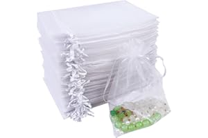 Quelcc 100 sacchetti in organza, 10 x 15 cm, bianco, sacchetto regalo per gioielli, sacchetto lavanda, favore matrimonio, per Natale, compleanno, festa (bianco)