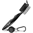 Tyouki Golf Brush with Groove Cleaner, Nylon & Steel Golf Club Brush Portable Golf Clean Tool with Adjustable Aluminum Carabiner for hanging on golf bag, Lightweight, Ergonomic Design