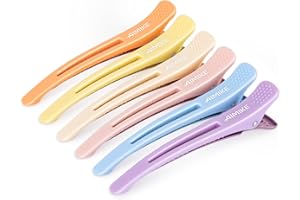 AIMIKE Pinzas Pelo Peluqueria,6Pcs Seccionamiento Pinzas Pelo Profesional para Salón y el Hogar, Antideslizante No-Trace Pinzas Pelo Mujer Peluqueria con Banda de Silicona-Macaron