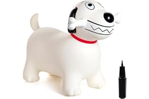 Vastoy Dog Animal Hopper for Kids with Bone Handles & Pump - Inflatable Ride On Bouncy Animal Hopper Toy, Space Hoppers Gift for Toddlers Age 2-6 Years (White Dog)